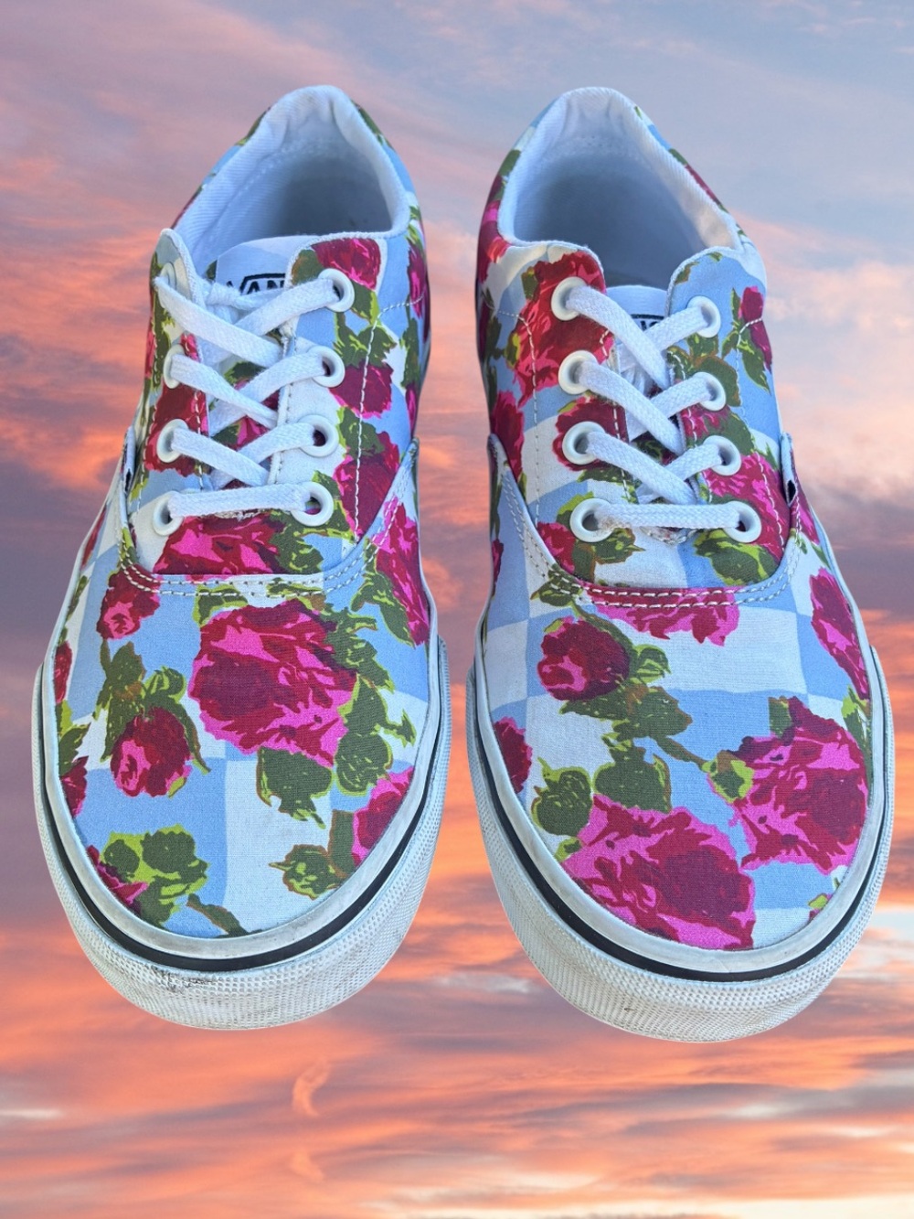 Vans Floral Rose Print Sneakers Women’s Size 8 | Blue Checkerboard